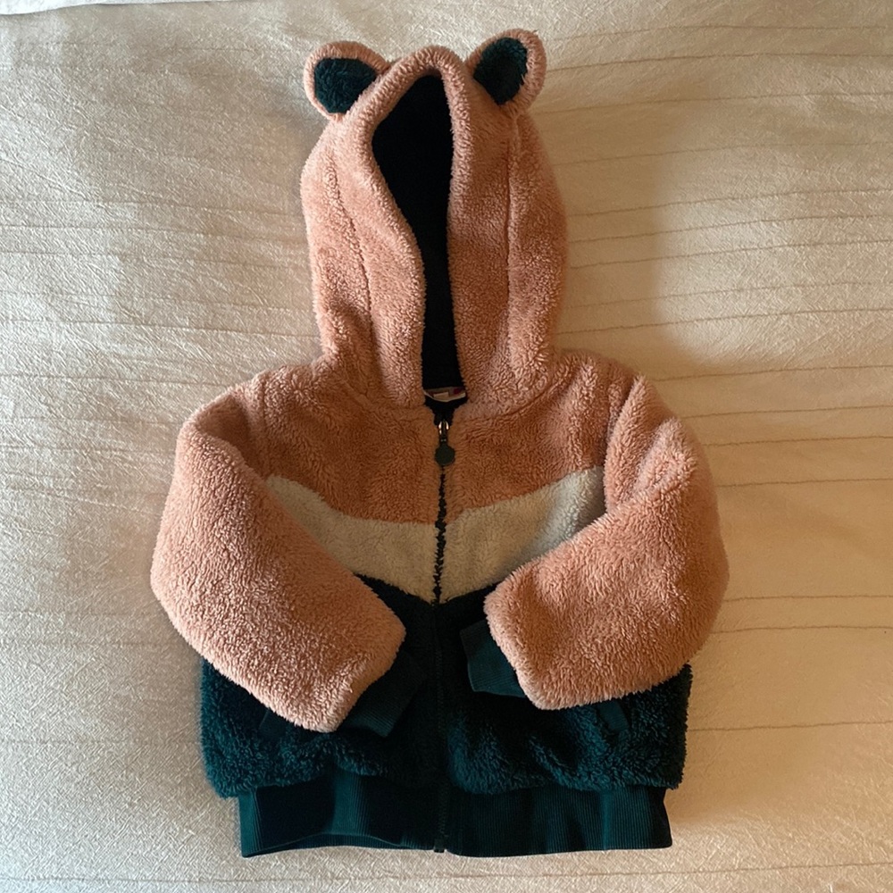 Boboli Fuzzy Hooded- Zipper Jacket Size 2